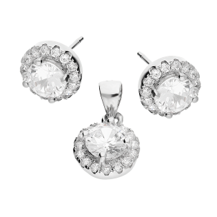 Komplet srebrny kolczyki i zawieszka koło z cyrkoniami AT512-1 próba 925