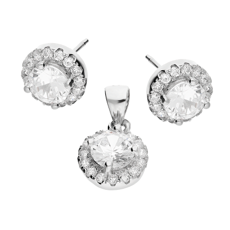 Komplet srebrny kolczyki i zawieszka koło z cyrkoniami AT512-1 próba 925