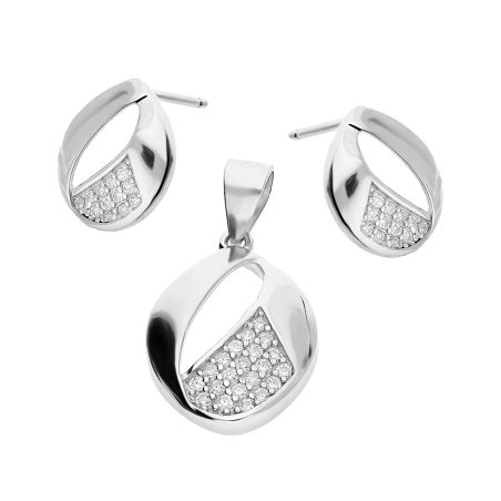Komplet srebrny kolczyki i zawieszka kropla ramka z cyrkoniami AT534 próba 925