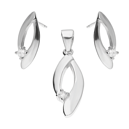 Komplet srebrny kolczyki i zawieszka łezka z białą cyrkonią AT536 próba 925