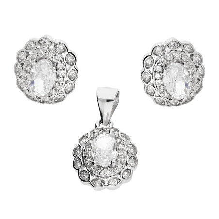 Komplet srebrny kolczyki i zawieszka owalna markiza z cyrkoniami AT546 próba 925