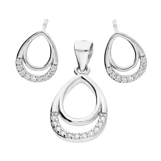 Komplet srebrny kolczyki i zawieszka kropla ramka z cyrkoniami AT547 próba 925