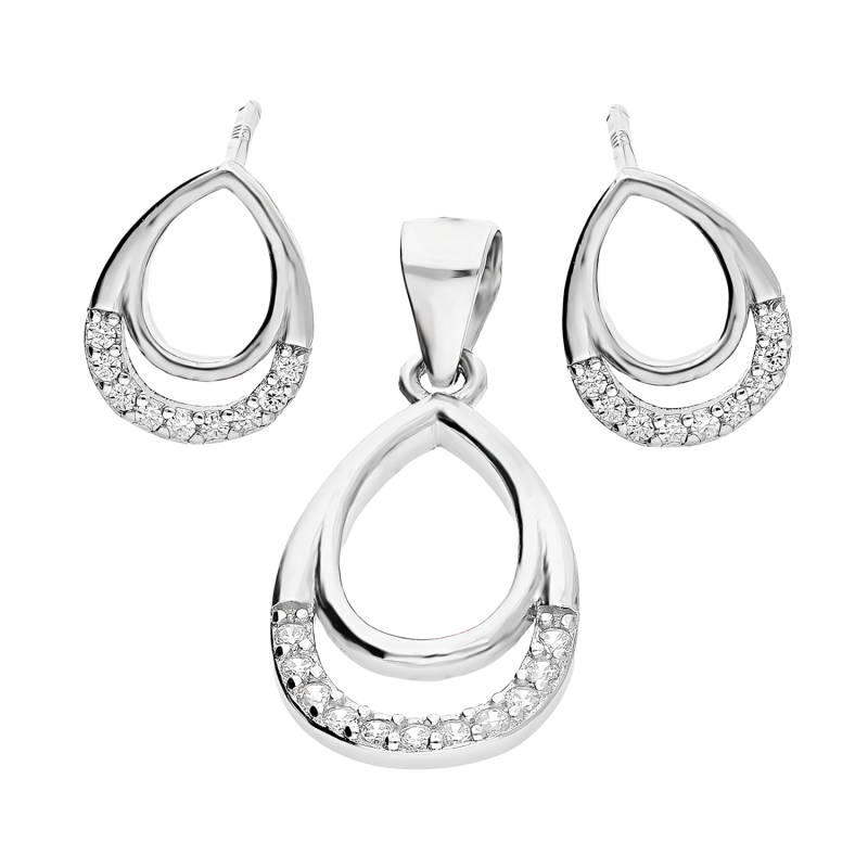 Komplet srebrny kolczyki i zawieszka kropla ramka z cyrkoniami AT547 próba 925