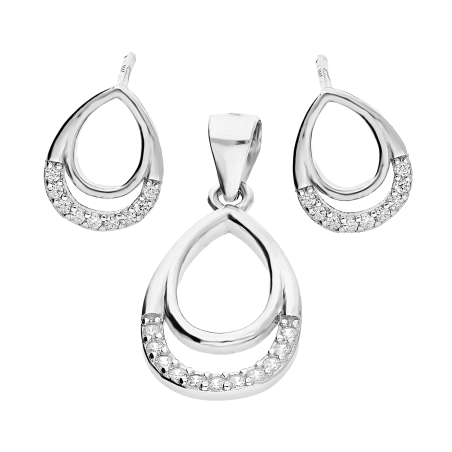 Komplet srebrny kolczyki i zawieszka kropla ramka z cyrkoniami AT547 próba 925