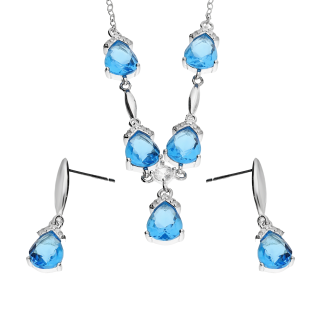 Komplet srebrny kolczyki i zawieszka j.niebieskie krople z cyrkonii AT IM0404NS lightb ROD próba 925