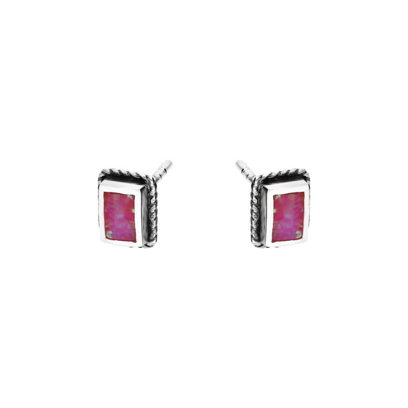 Kolczyki srebrne kwadratowy różowy opal jubilerski/sztyft HS1444 róż próba 925
