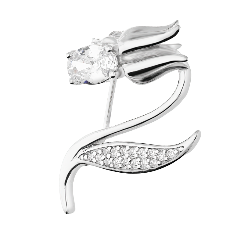 Srebrna broszka kwiat z cyrkoniami pr. 925 - JubilerSezam.pl