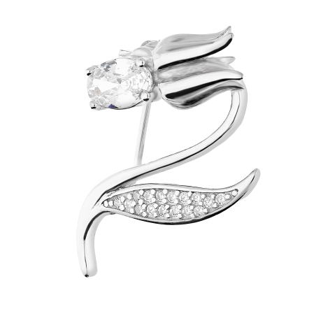 Srebrna broszka kwiat z cyrkoniami pr. 925 - JubilerSezam.pl