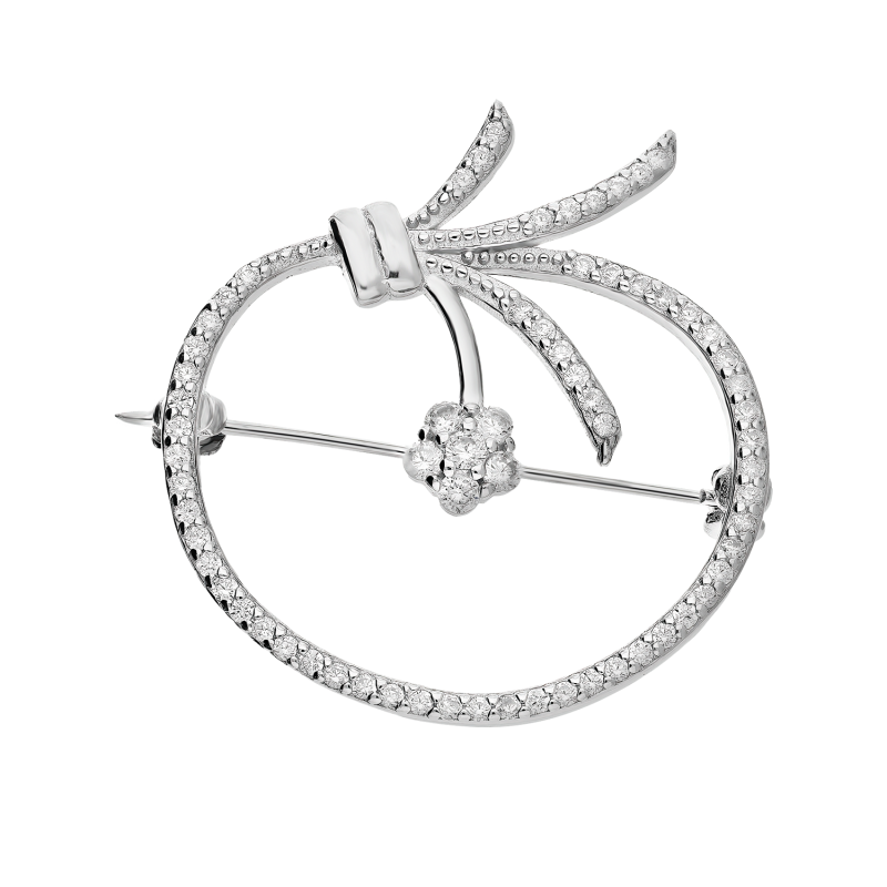 Broszka srebrna koło z cyrkoniami i kwiatkiem AT608 próba 925