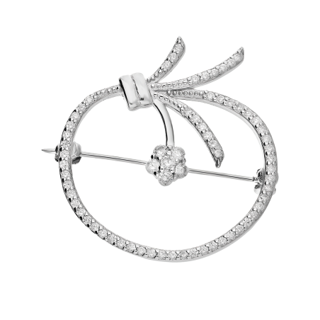 Broszka srebrna koło z cyrkoniami i kwiatkiem AT608 próba 925