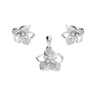 Komplet srebrny kolczyki i zawieszka ażurowy kwiat z cyrkoniami TB 17230 próba 925