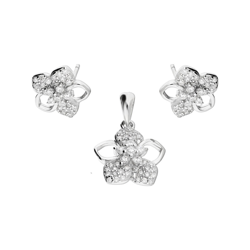 Komplet srebrny kolczyki i zawieszka ażurowy kwiat z cyrkoniami TB 17230 próba 925