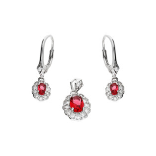 Komplet srebrny kolczyki i zawieszka owalna markiza z czerwoną cyrkonią TB 20641 próba 925
