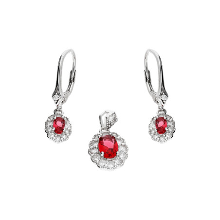 Komplet srebrny kolczyki i zawieszka owalna markiza z czerwoną cyrkonią TB 20641 próba 925