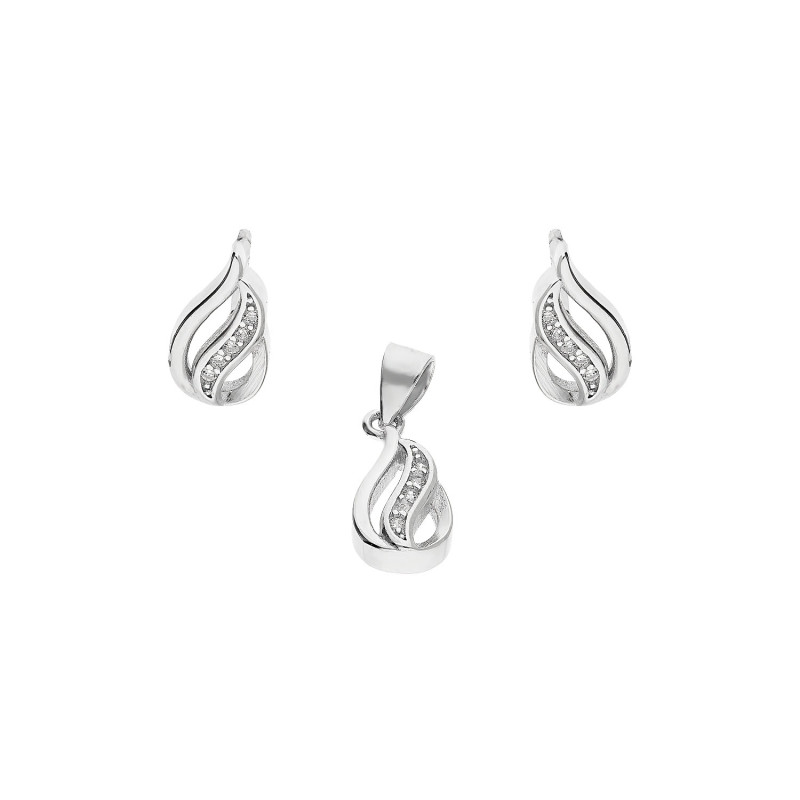 Srebrny Komplet Kolczyki i Zawieszka Kropla Cyrkonie - JubilerSezam.pl