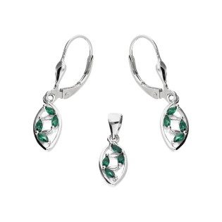 Komplet srebrny kolczyki i zawieszka łezka ramka z zielonymi cyrkoniami TB 20860 próba 925
