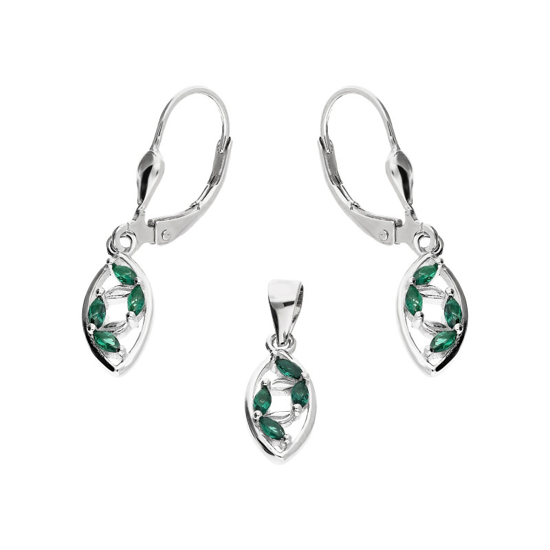 Komplet srebrny kolczyki i zawieszka łezka ramka z zielonymi cyrkoniami TB 20860 próba 925