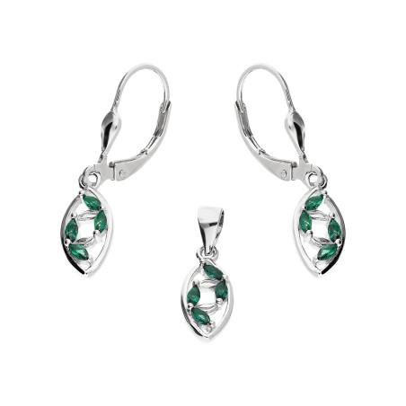 Komplet srebrny kolczyki i zawieszka łezka ramka z zielonymi cyrkoniami TB 20860 próba 925