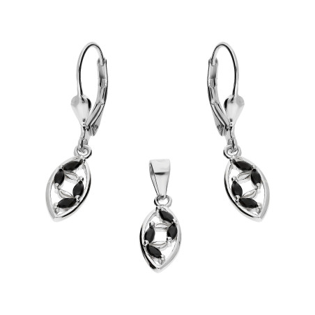 Komplet srebrny kolczyki i zawieszka łezka ramka z czarnymi cyrkoniami TB 20861 próba 925
