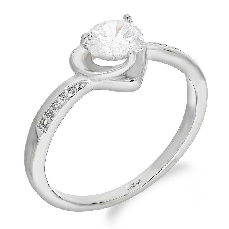 Pierścionek srebrny serce z cyrkonią i cyrkonie w szynie AT632 próba 925