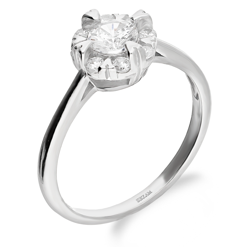 Srebrny pierścionek kwiatek z cyrkoniami pr. 925 - JubilerSezam.pl