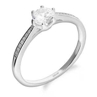 Pierścionek srebrny cyrkonia w sześciu łapkach i cyrkonie w szynie AT HS1529 próba 925