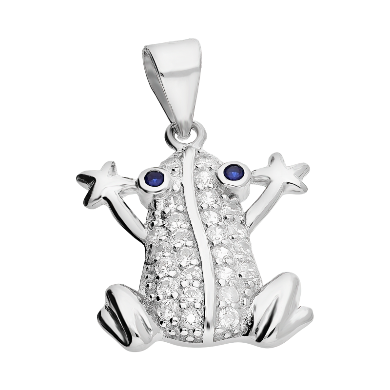 Zawieszka srebrna żaba z białymi cyrkoniami DA940 próba 925