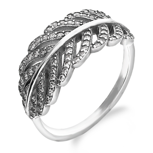 Pierścionek srebrny listki z białymi cyrkoniami DA941 próba 925
