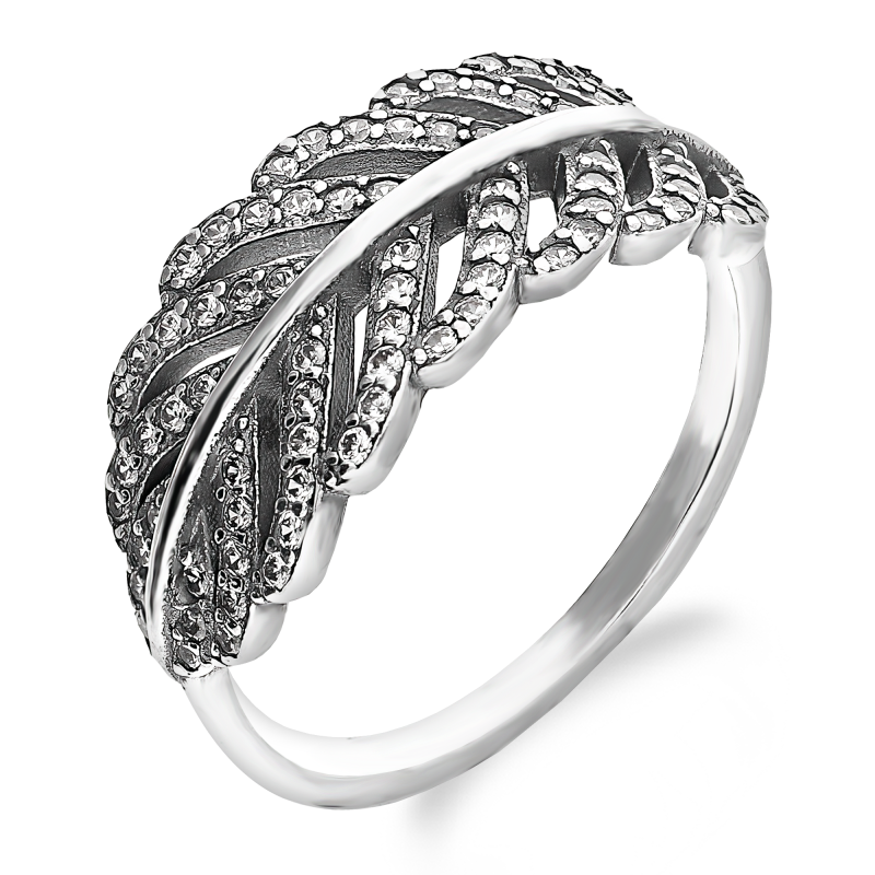 Pierścionek srebrny listki z białymi cyrkoniami DA941 próba 925