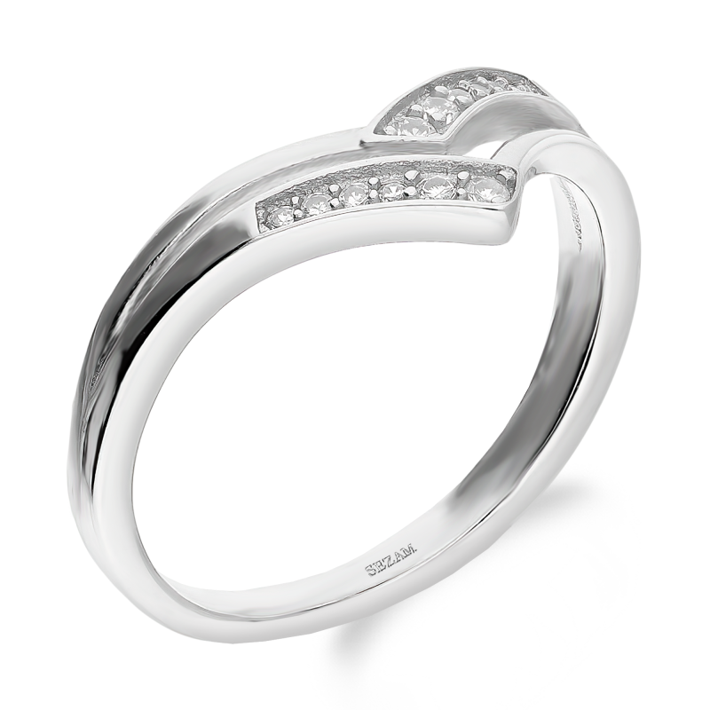 Pierścionek srebrny dwa szpice z cyrkoniami  DA944 próba 925