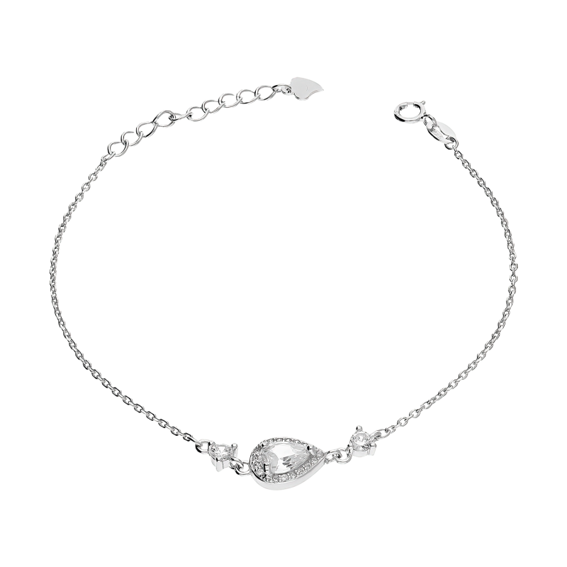 Bransoleta srebrna kropla z cyrkoniami i cyrkonie po bokach/anker HS1668 próba 925