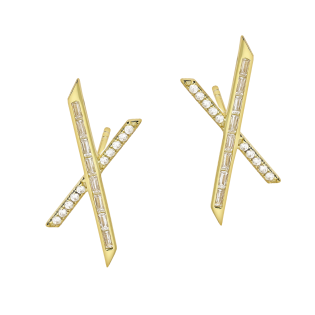 Kolczyki pozłacane X z białymi cyrkoniami /sztyft JA1126 GOLD próba 925