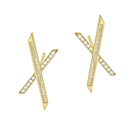 Kolczyki pozłacane X z białymi cyrkoniami /sztyft JA1126 GOLD próba 925