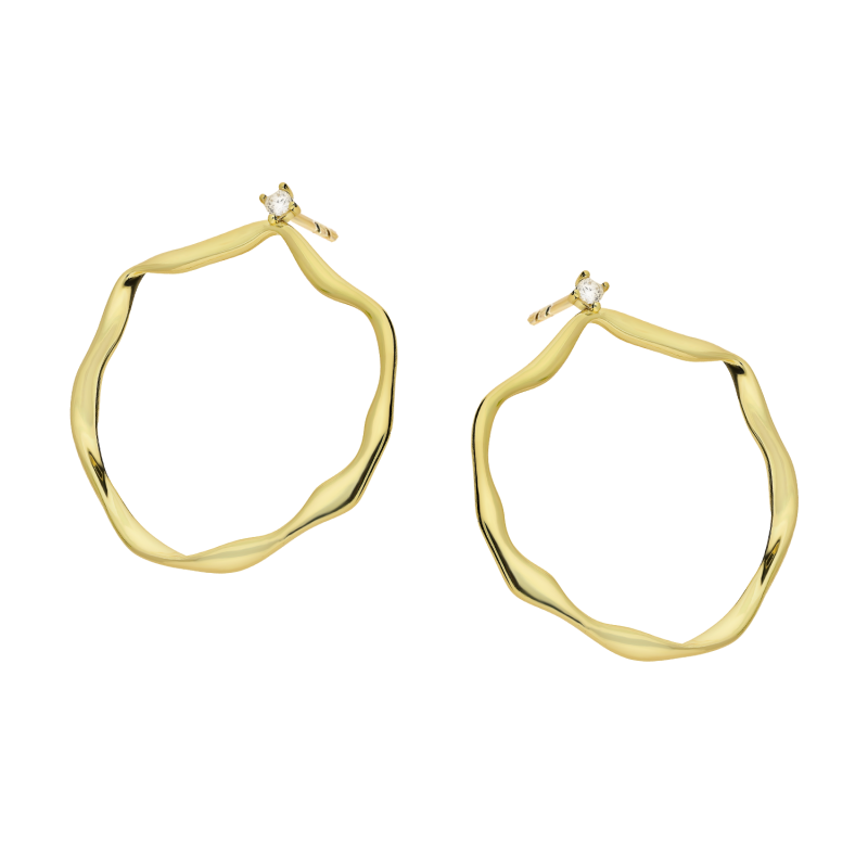 Kolczyki pozłacane falowane kółka z cyrkonią/sztyft JA1128 GOLD próba 925