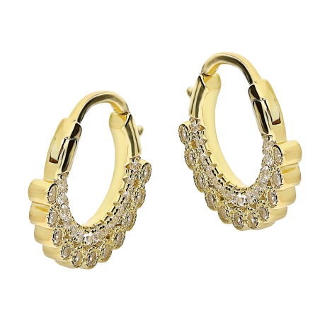 Kolczyki pozłacane kółko z dwoma rzędami białych cyrkonii/zatrzask JA1132 GOLD próba 925