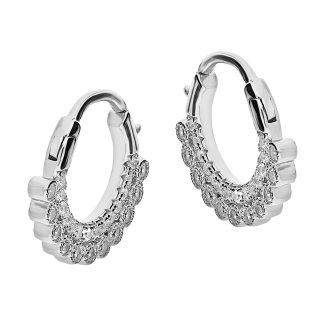 Kolczyki srebrne kółko z dwoma rzędami białych cyrkonii/zatrzask JA1132 ROD próba 925