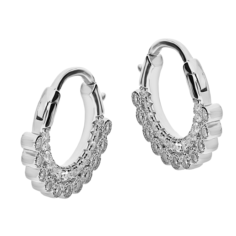 Kolczyki srebrne kółko z dwoma rzędami białych cyrkonii/zatrzask JA1132 ROD próba 925