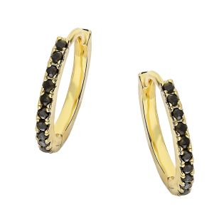 Kolczyki pozłacane kółka z czarnymi cyrkoniami/zatrzask JA1136 GOLD próba 925