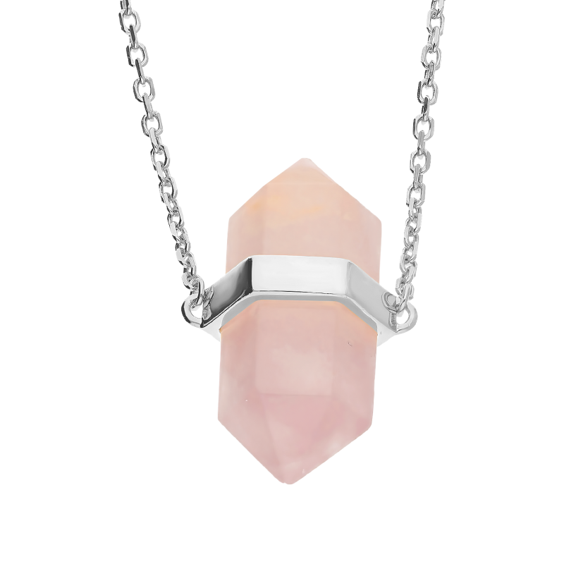 Naszyjnik srebrny z różowym kwarcem/anker JA1159 ROD próba 925