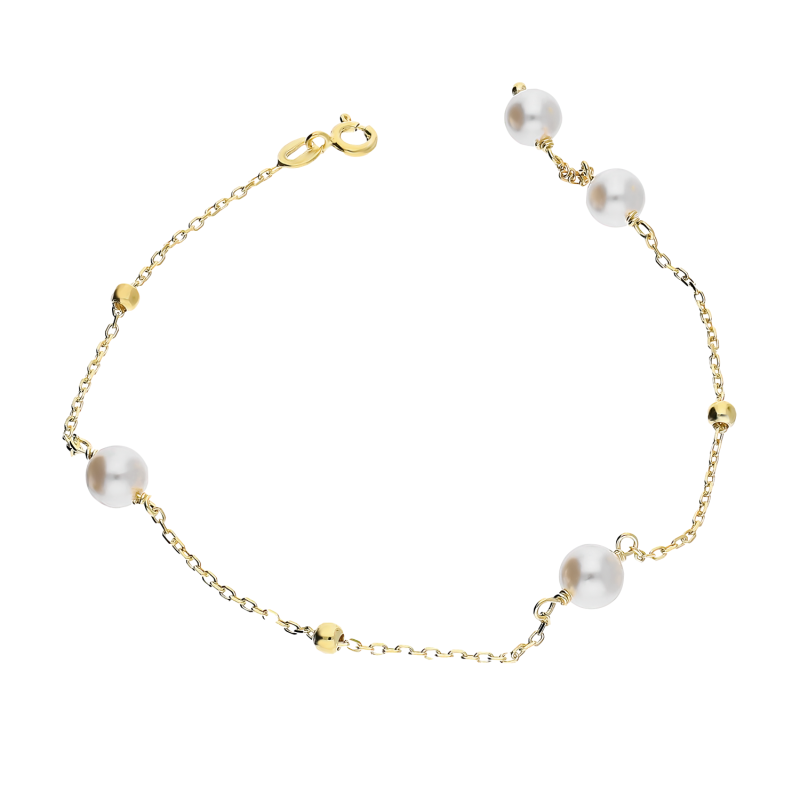 Bransoleta pozłacana z perłami jubilerskimi i kulkami/anker M3-158 GOLD próba 925