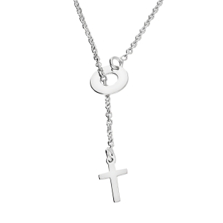 Naszyjnik srebrny gładki krzyżyk i koło/krawatówka M3-164 ROD próba 925