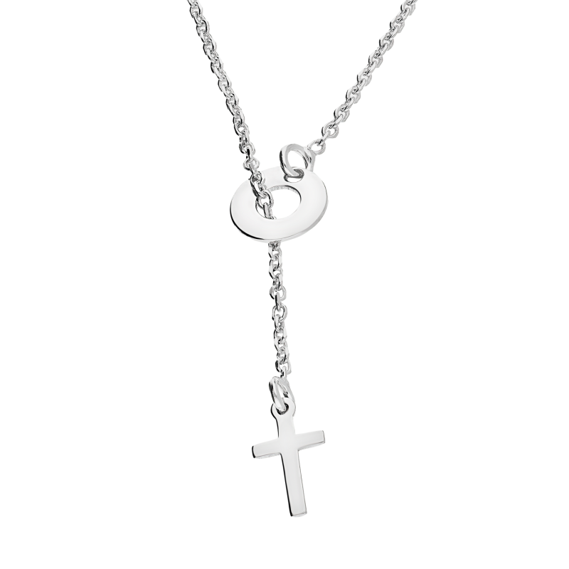 Naszyjnik srebrny gładki krzyżyk i koło/krawatówka M3-164 ROD próba 925