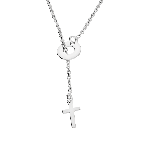 Naszyjnik srebrny gładki krzyżyk i koło/krawatówka M3-164 ROD próba 925