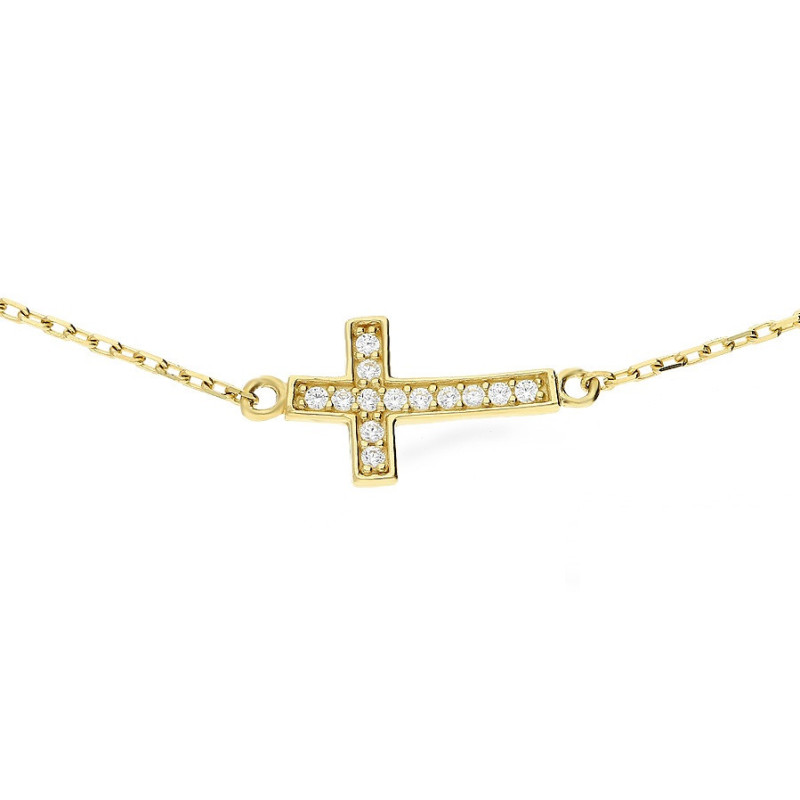 Złoty Naszyjnik Krzyżyk Bokiem z Cyrkoniami pr. 375 - JubilerSezam.pl
