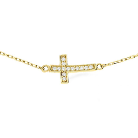 Złoty Naszyjnik Krzyżyk Bokiem z Cyrkoniami pr. 375 - JubilerSezam.pl