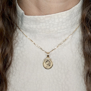 Medalik złoty grawerowana Matka Boska z Dzieciątkiem w owalu BC 204-IP10-18 laser próba 585