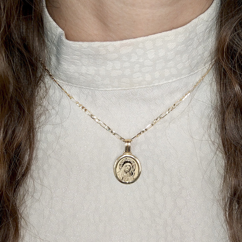 Medalik złoty grawerowana Matka Boska z Dzieciątkiem w owalu BC 204-IP10-18 laser próba 585