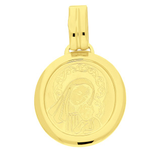 Medalik złoty grawerowana Matka Boska z Dzieciątkiem w owalu BC 204-IP10-18 laser próba 585