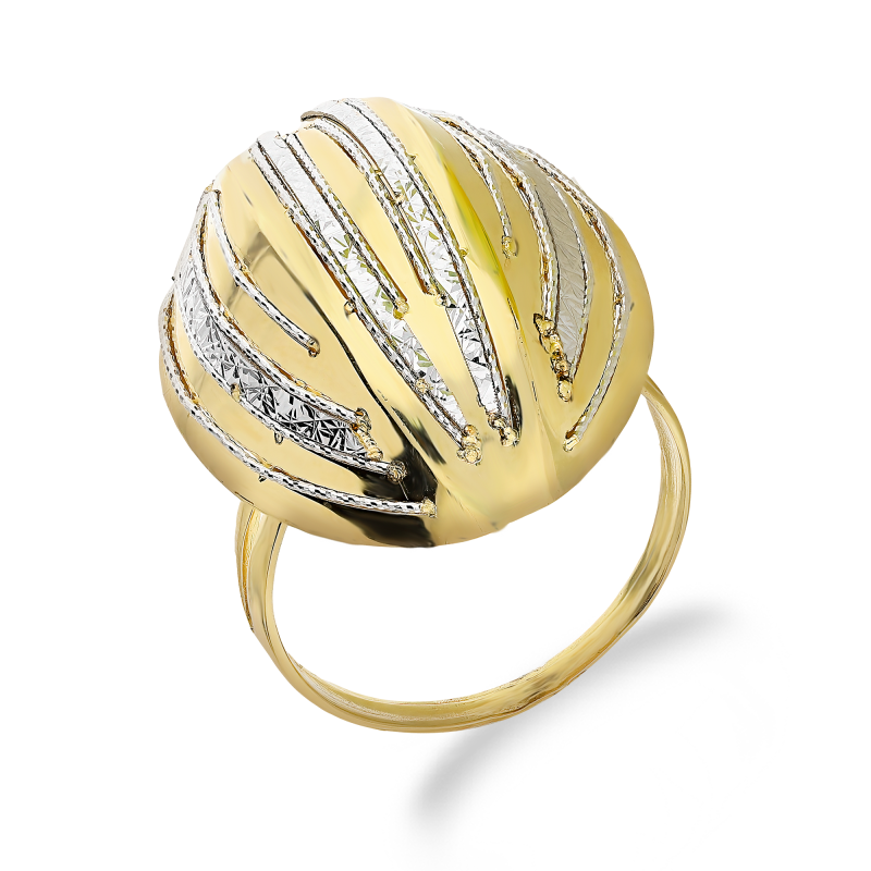 Pierścionek złoty wypukły owal w dwóch kolorach  M3-192 próba 585