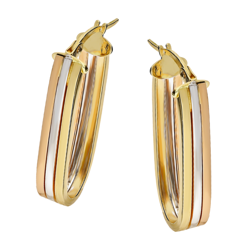 Złote kolczyki owalne kółka trzy kolory złota pr. 585 - JubilerSezam.pl